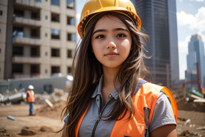 teen girl working in construction