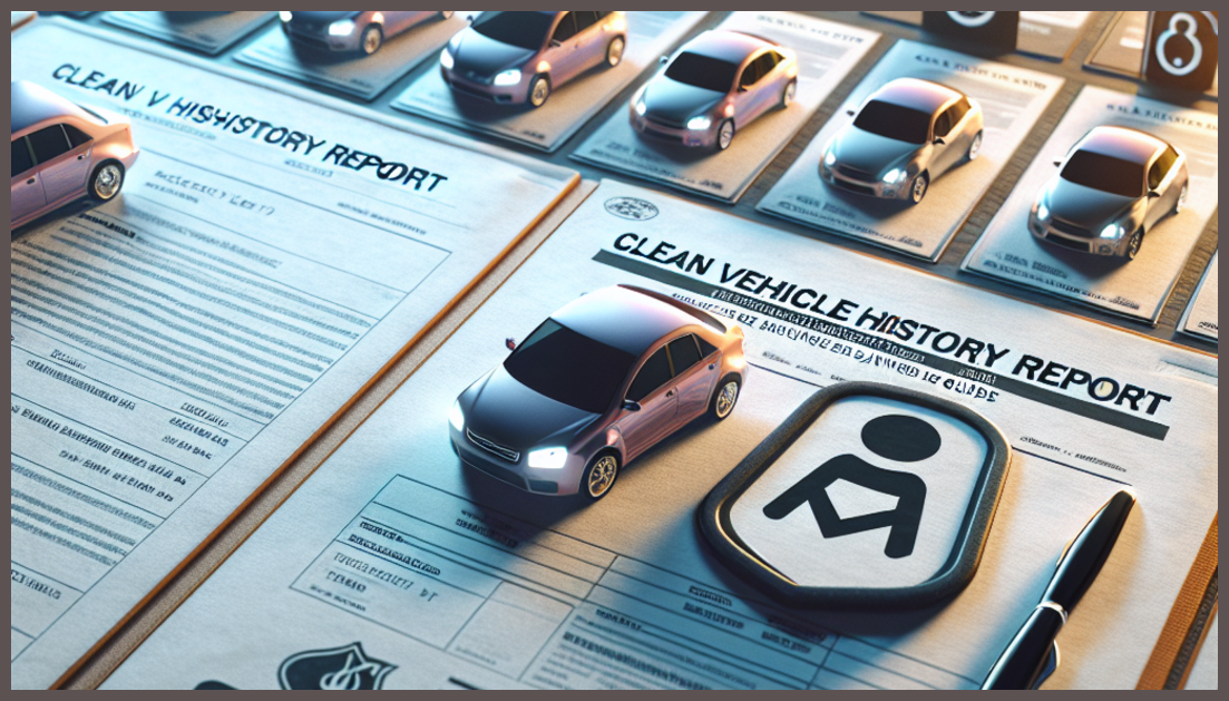 Illustration of a clean vehicle history report with insurance symbols