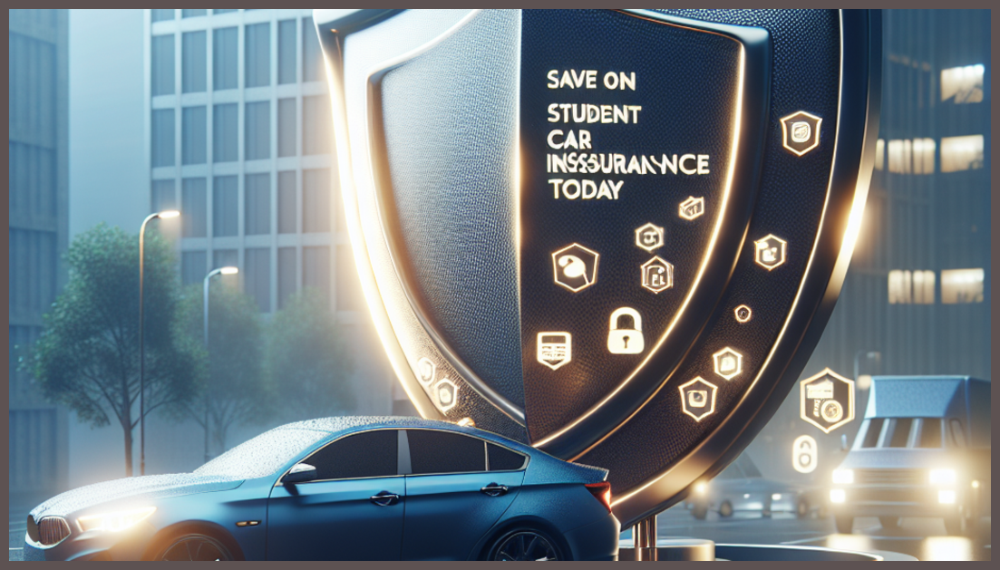 A car with a shield symbol representing student insurance discounts.