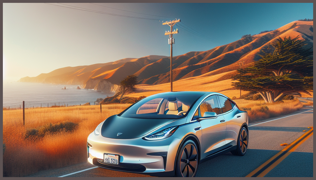Electric vehicle symbolizing insurance and California's landscape.
