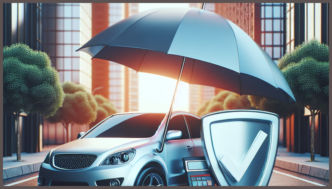 Illustration of a car, calculator, and insurance symbols.