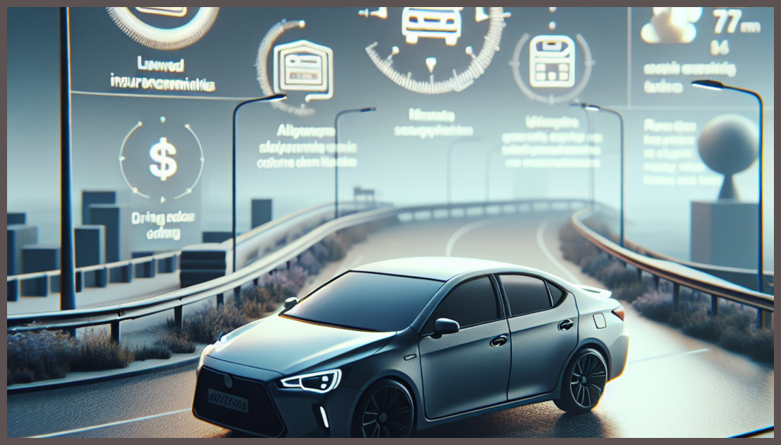 Photorealistic depiction of a car and insurance symbols.