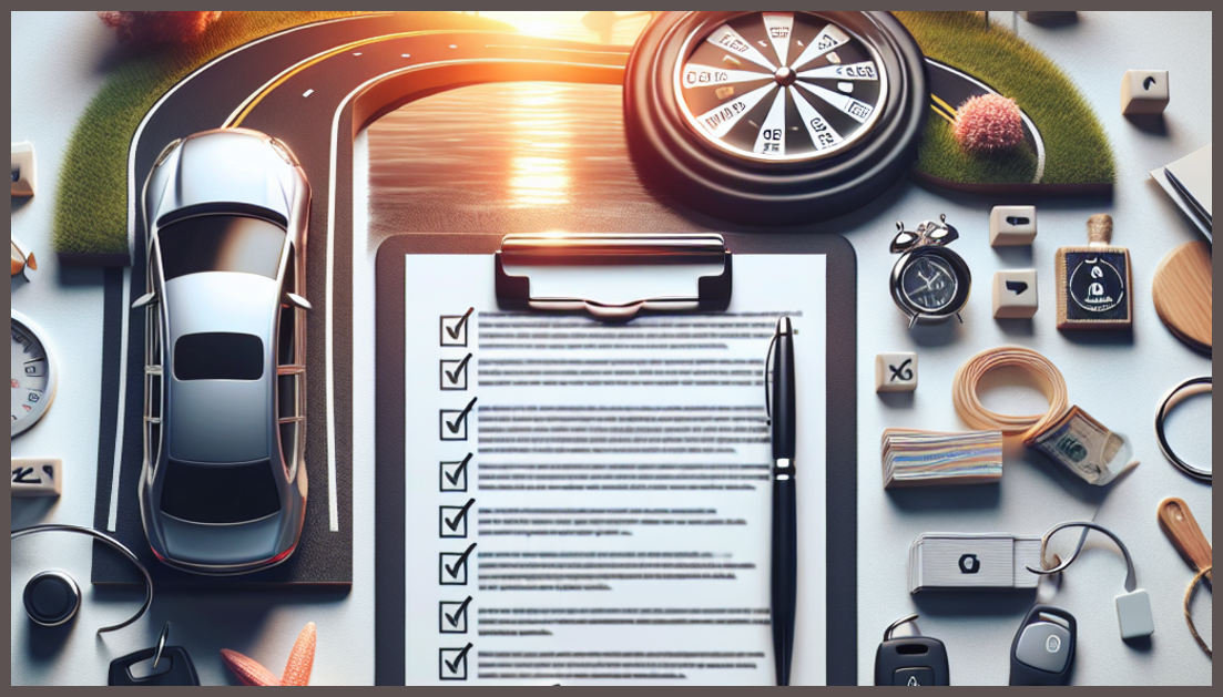 Checklist items and California map for car insurance guidance.