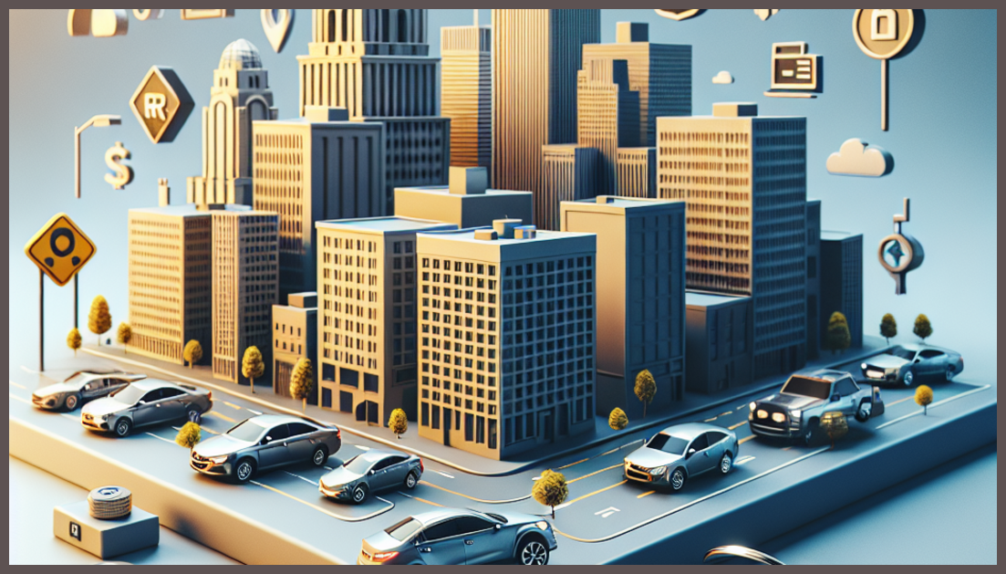 Car insurance symbols with Rochester skyline in background.