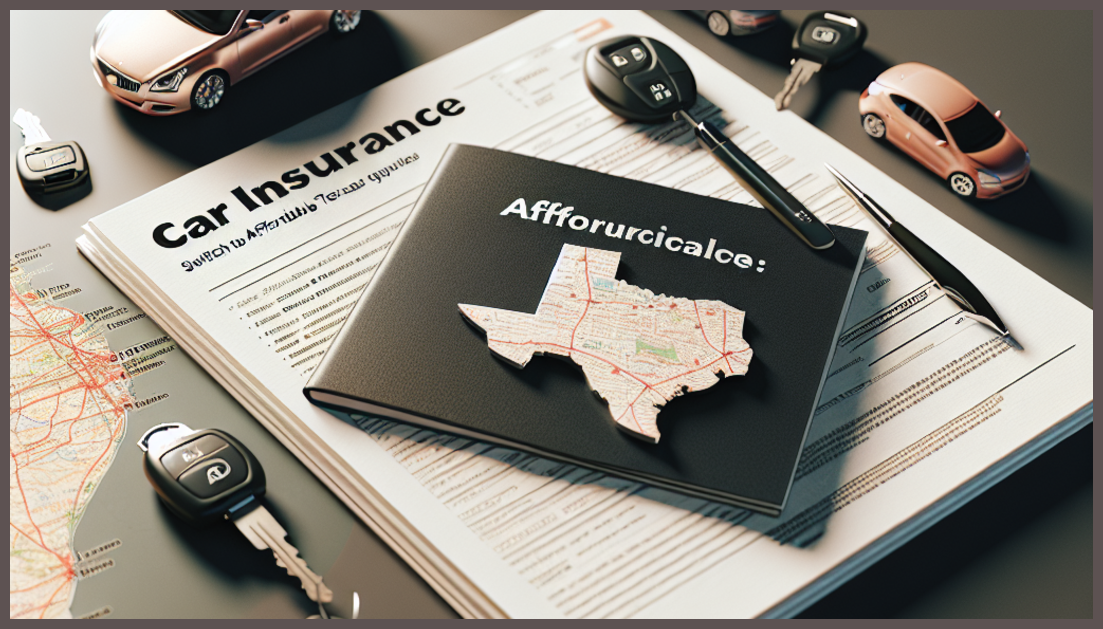 Car insurance policy documents with a Texas map symbol.