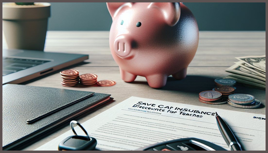 Symbols of car insurance savings with a teacher's theme