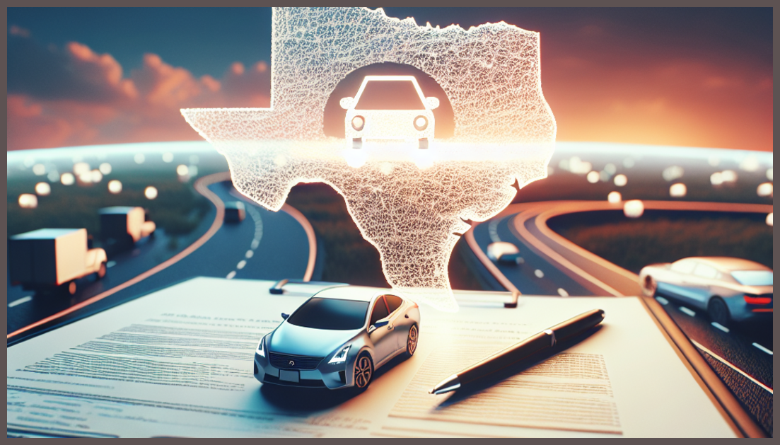 Symbolic representation of Texas SR-22 insurance with a car and policy document.